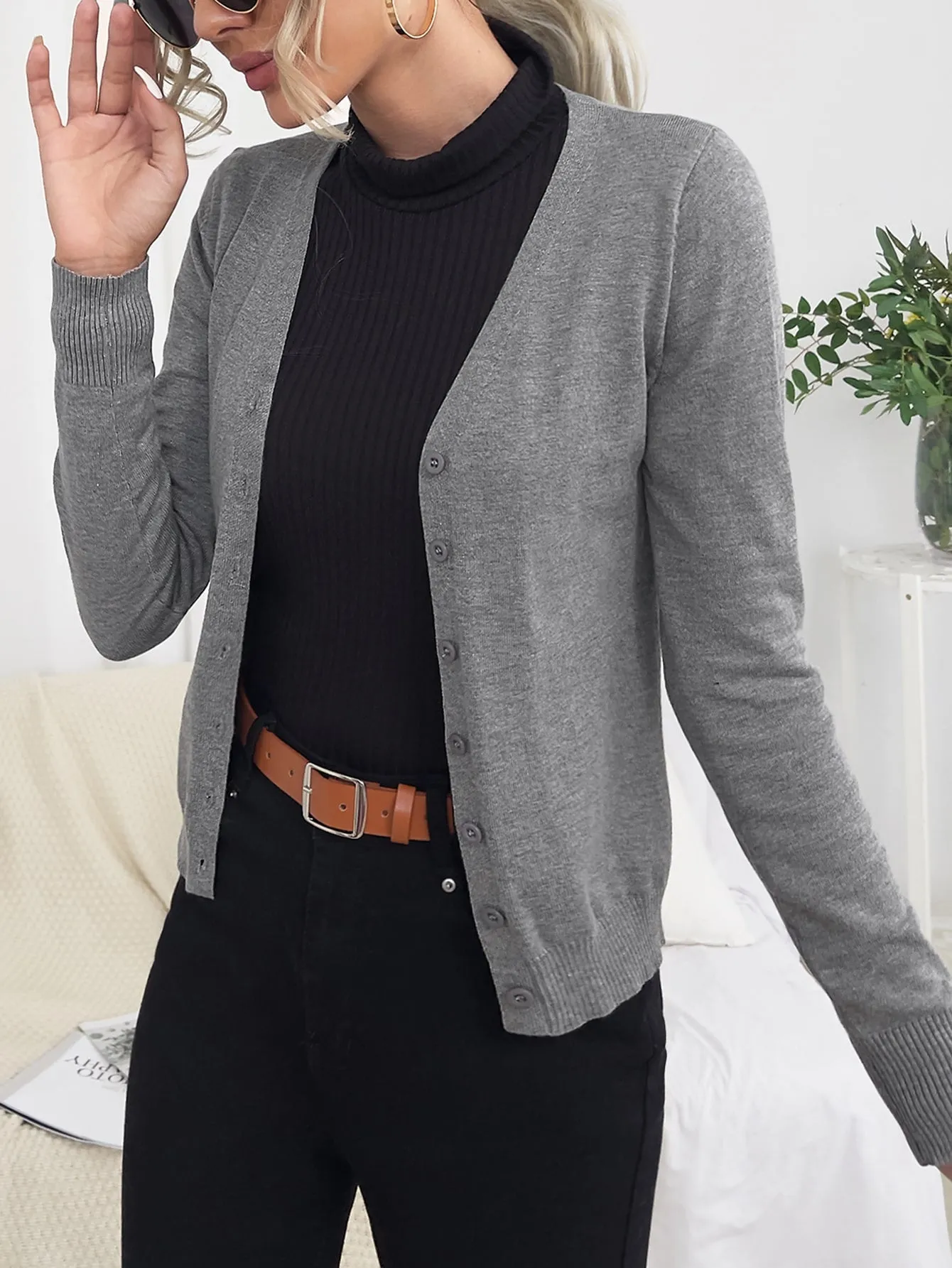 Solid Button Front Cardigan