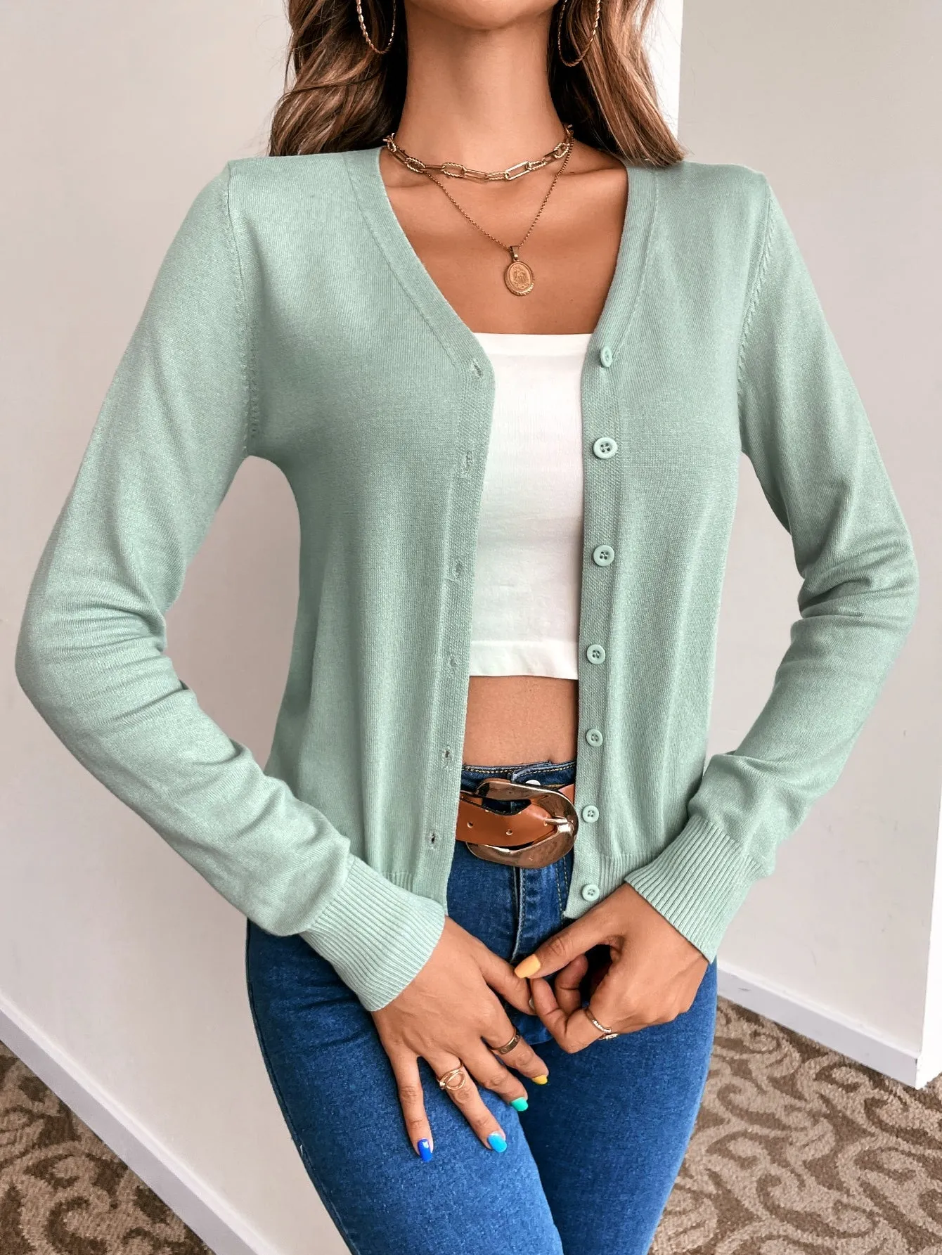 Solid Button Front Cardigan