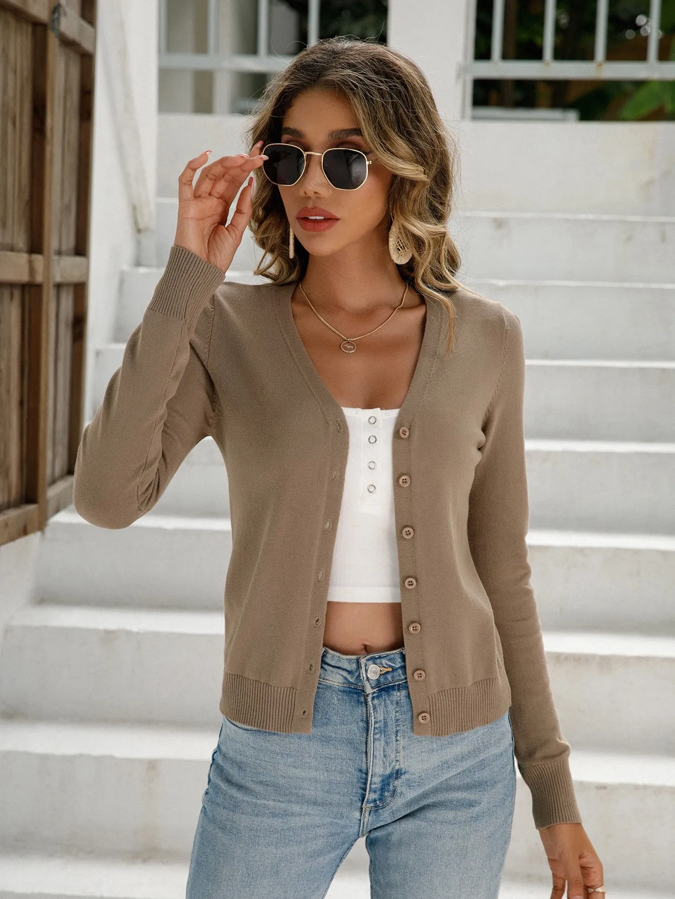 Solid Button Front Cardigan