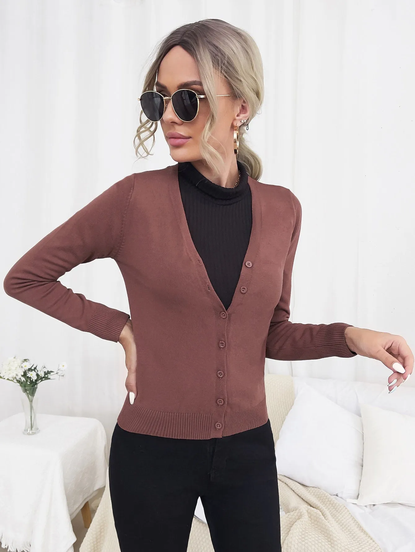 Solid Button Front Cardigan