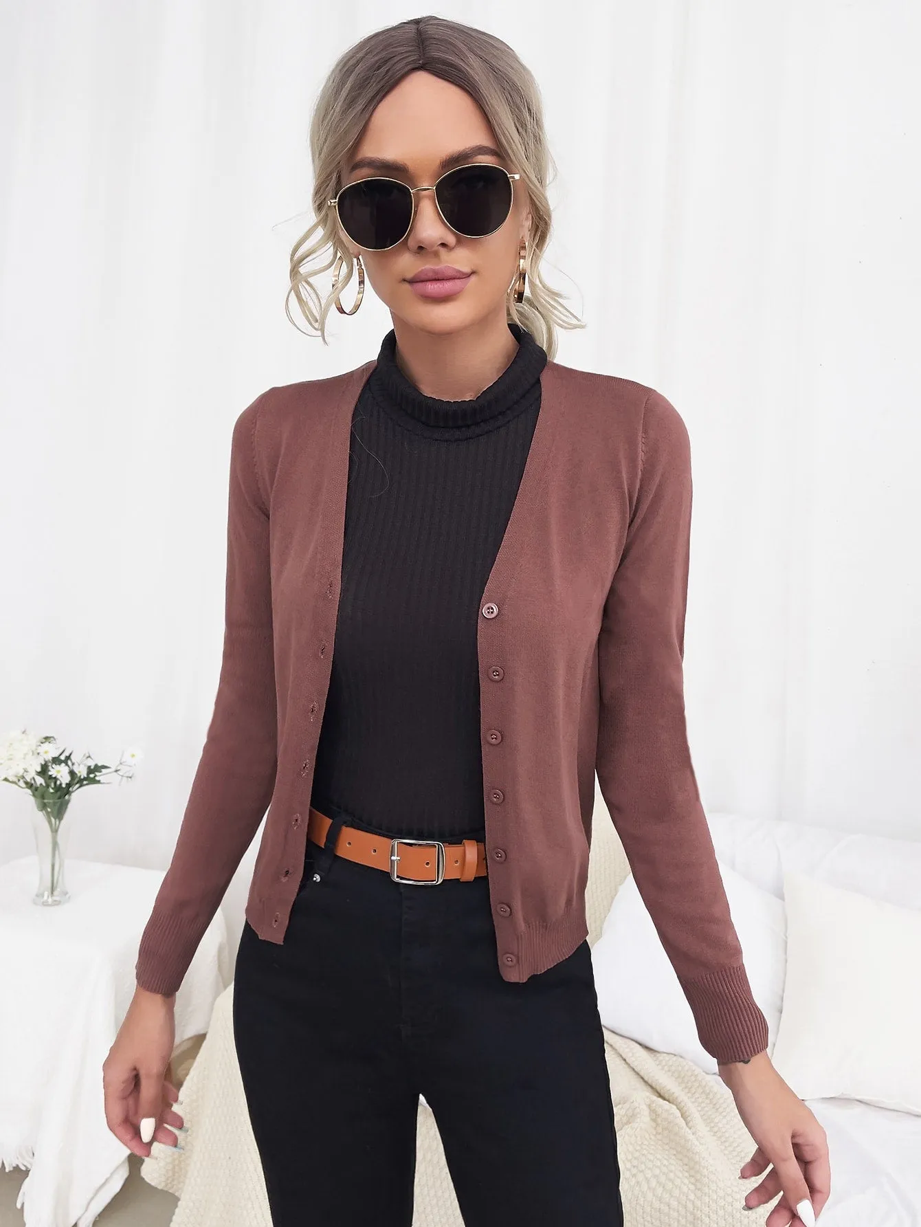 Solid Button Front Cardigan