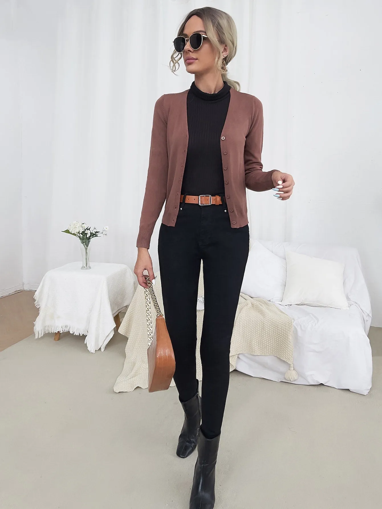 Solid Button Front Cardigan