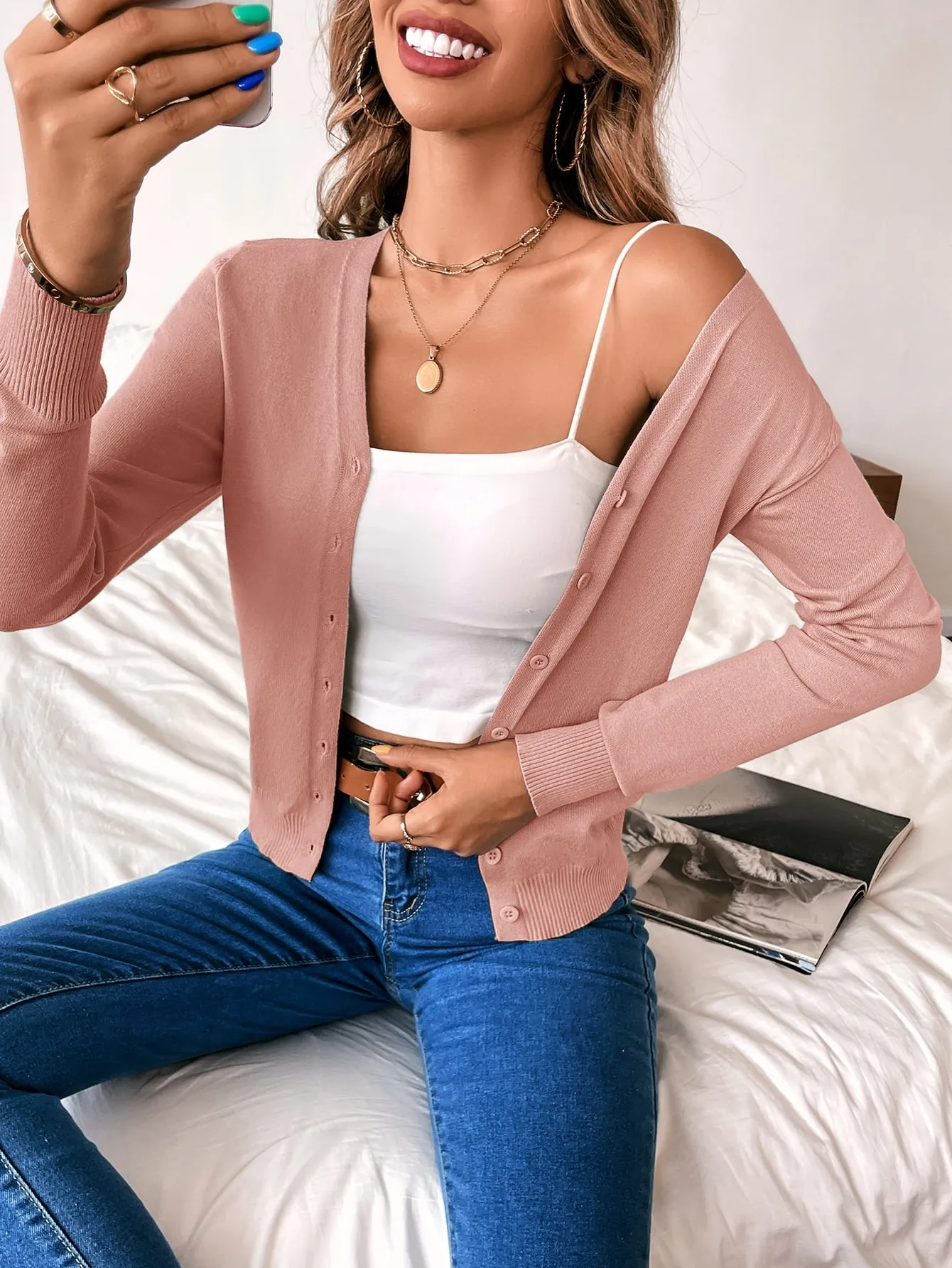 Solid Button Front Cardigan