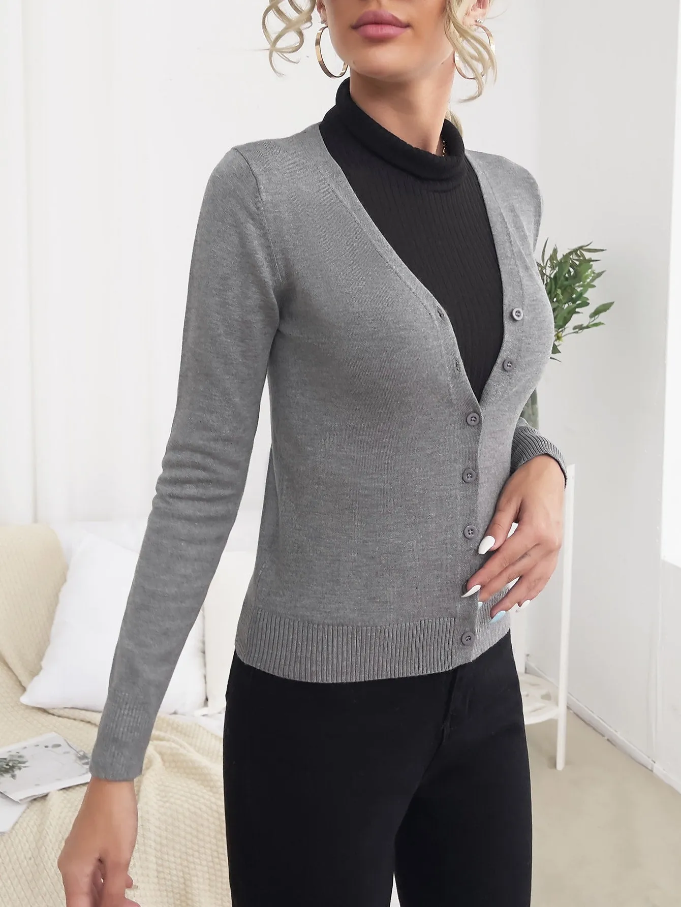Solid Button Front Cardigan