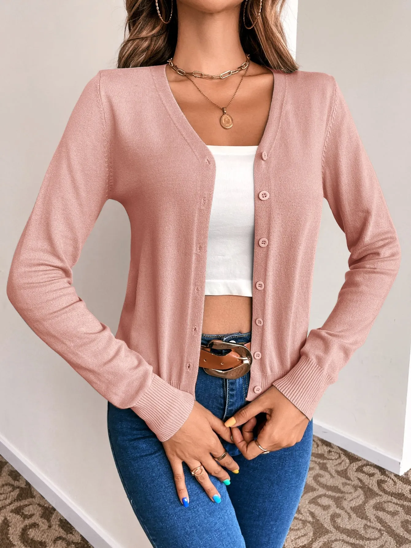 Solid Button Front Cardigan