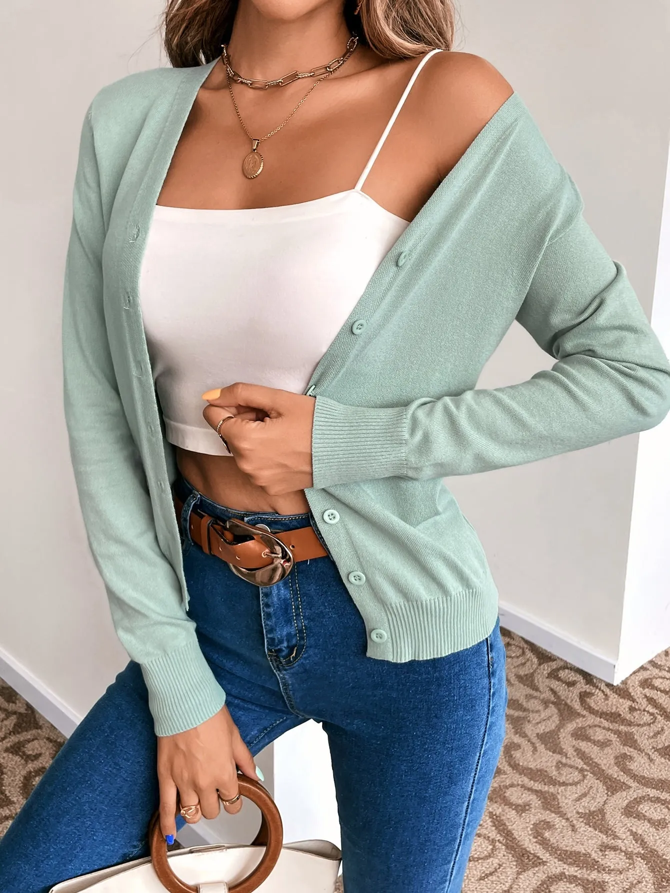 Solid Button Front Cardigan