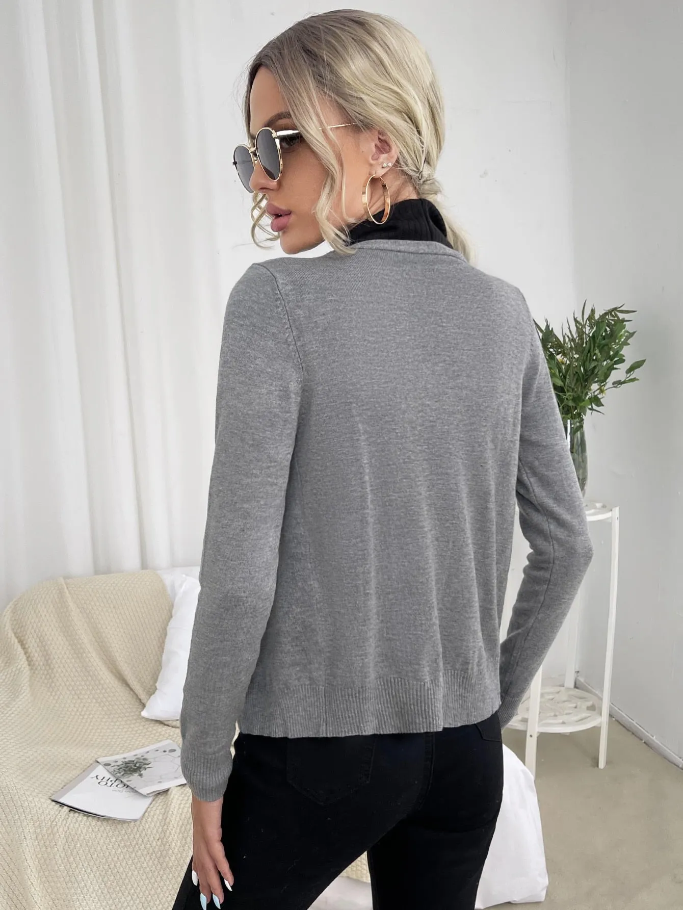 Solid Button Front Cardigan