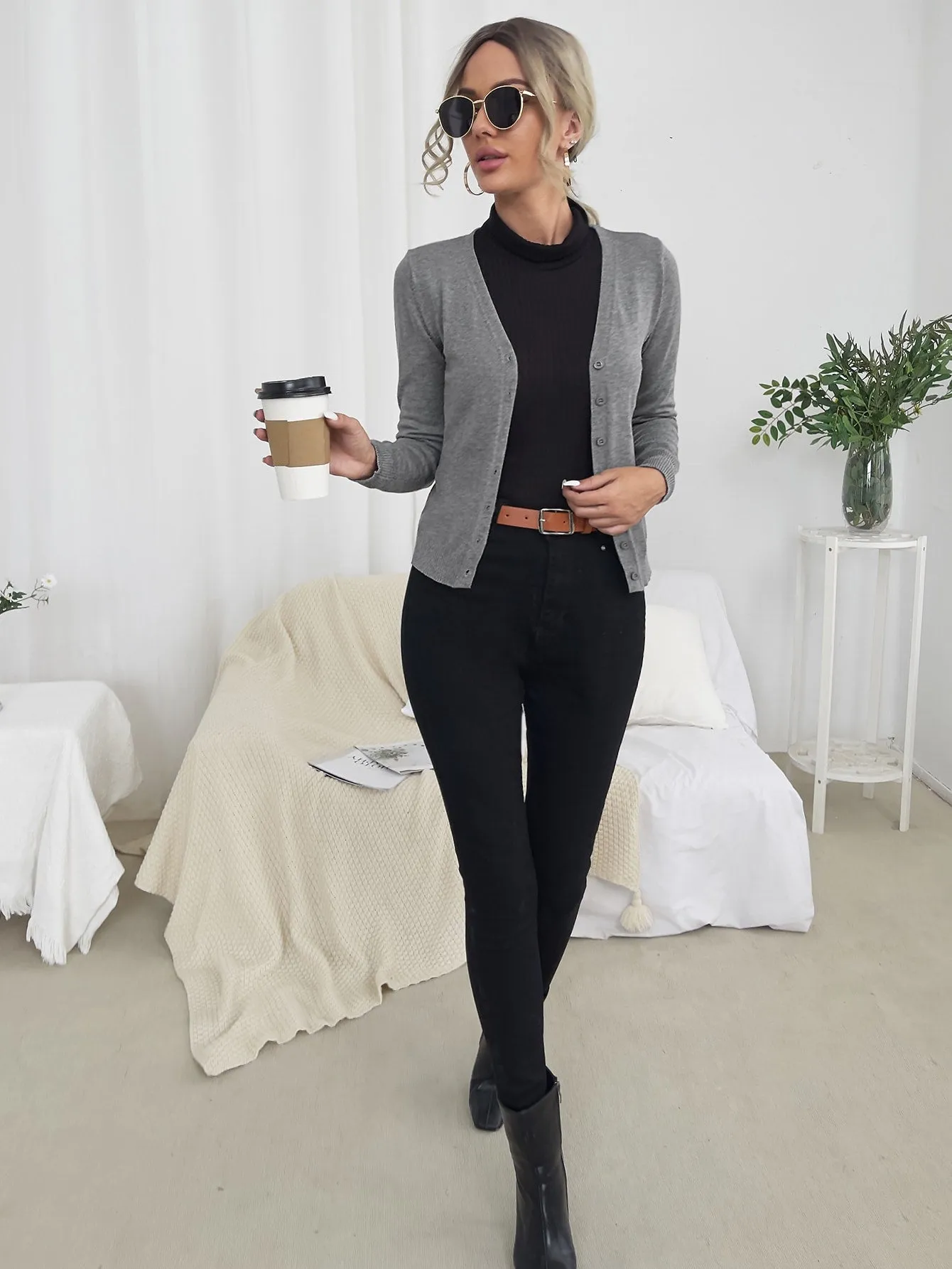 Solid Button Front Cardigan
