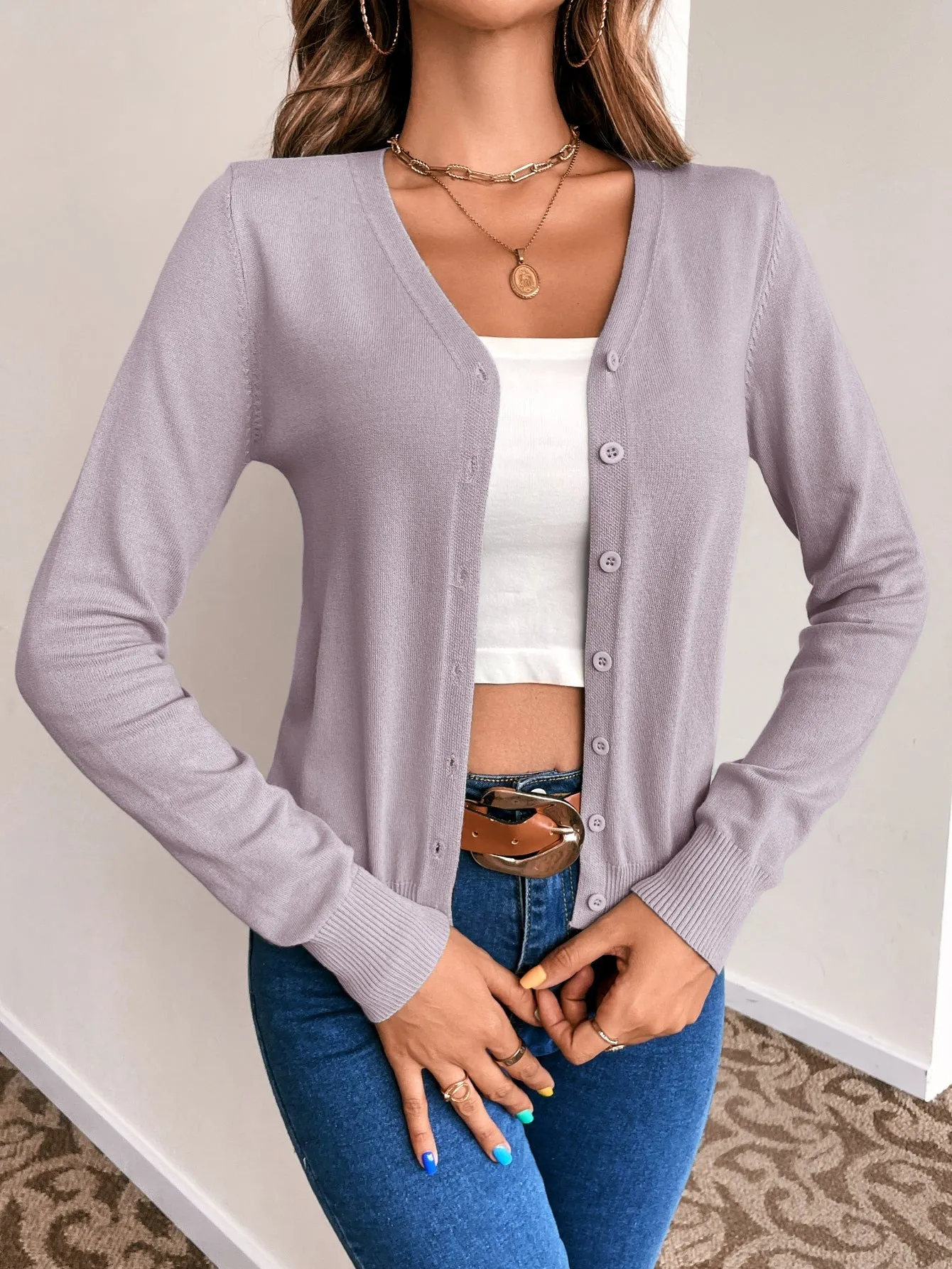 Solid Button Front Cardigan