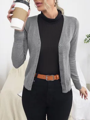 Solid Button Front Cardigan