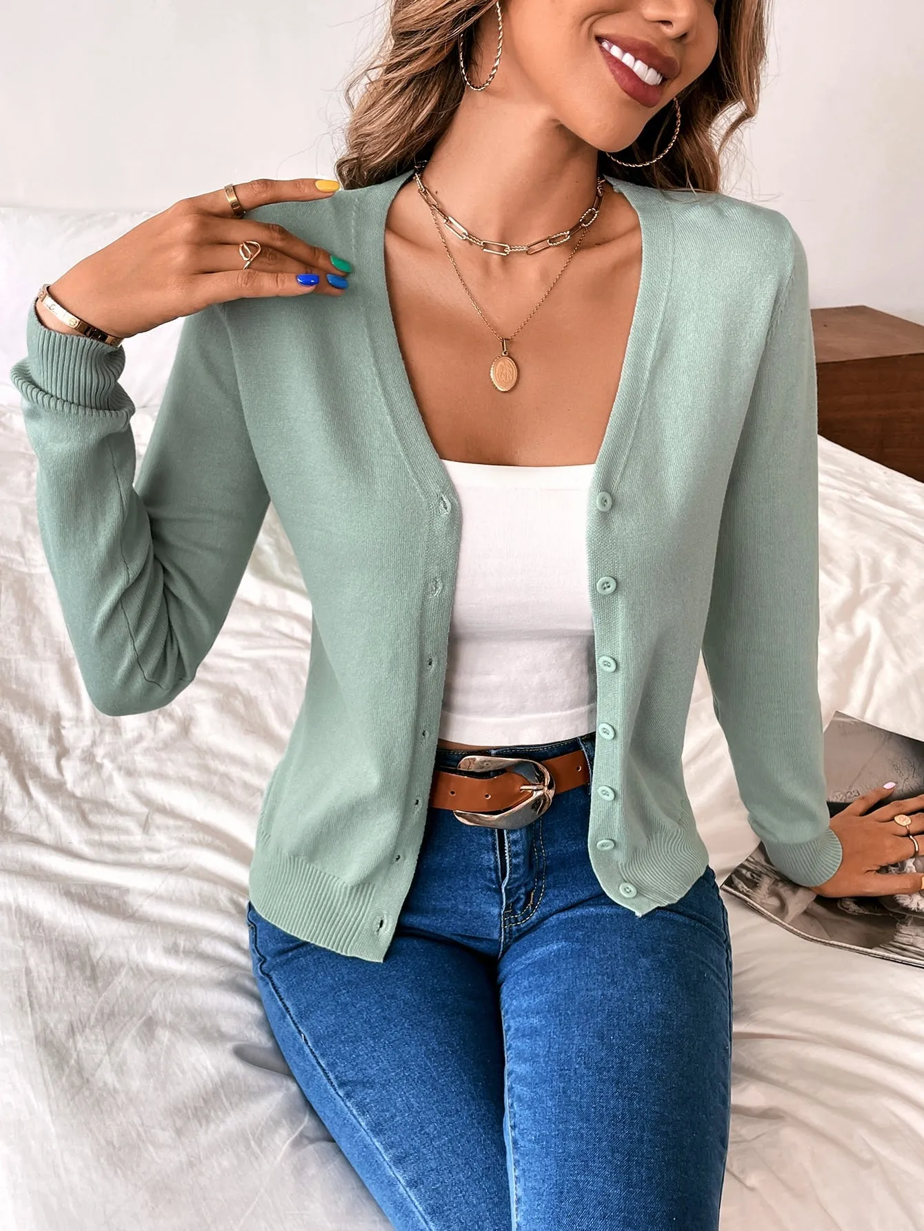 Solid Button Front Cardigan