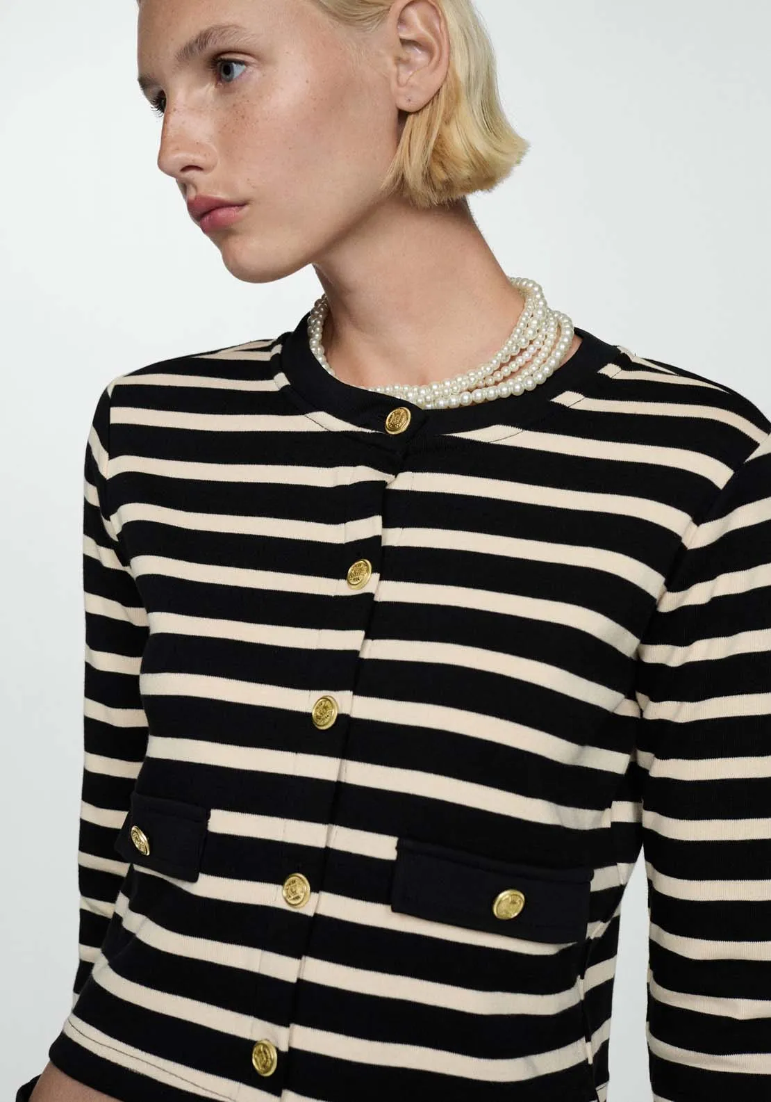 Striped cardigan with buttons - Black