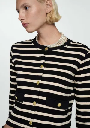 Striped cardigan with buttons - Black