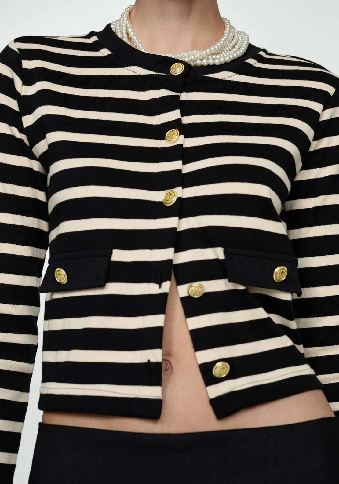 Striped cardigan with buttons - Black
