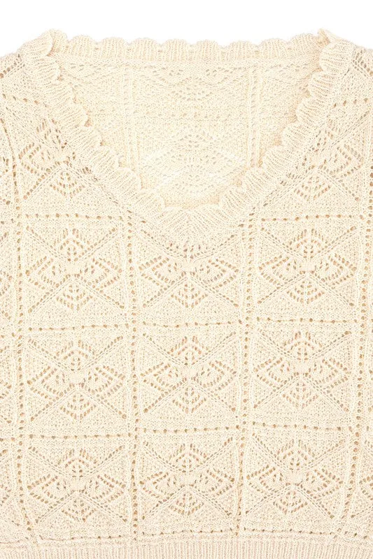 Timeless Transition V-Neck Puff Sleeve Crochet Top