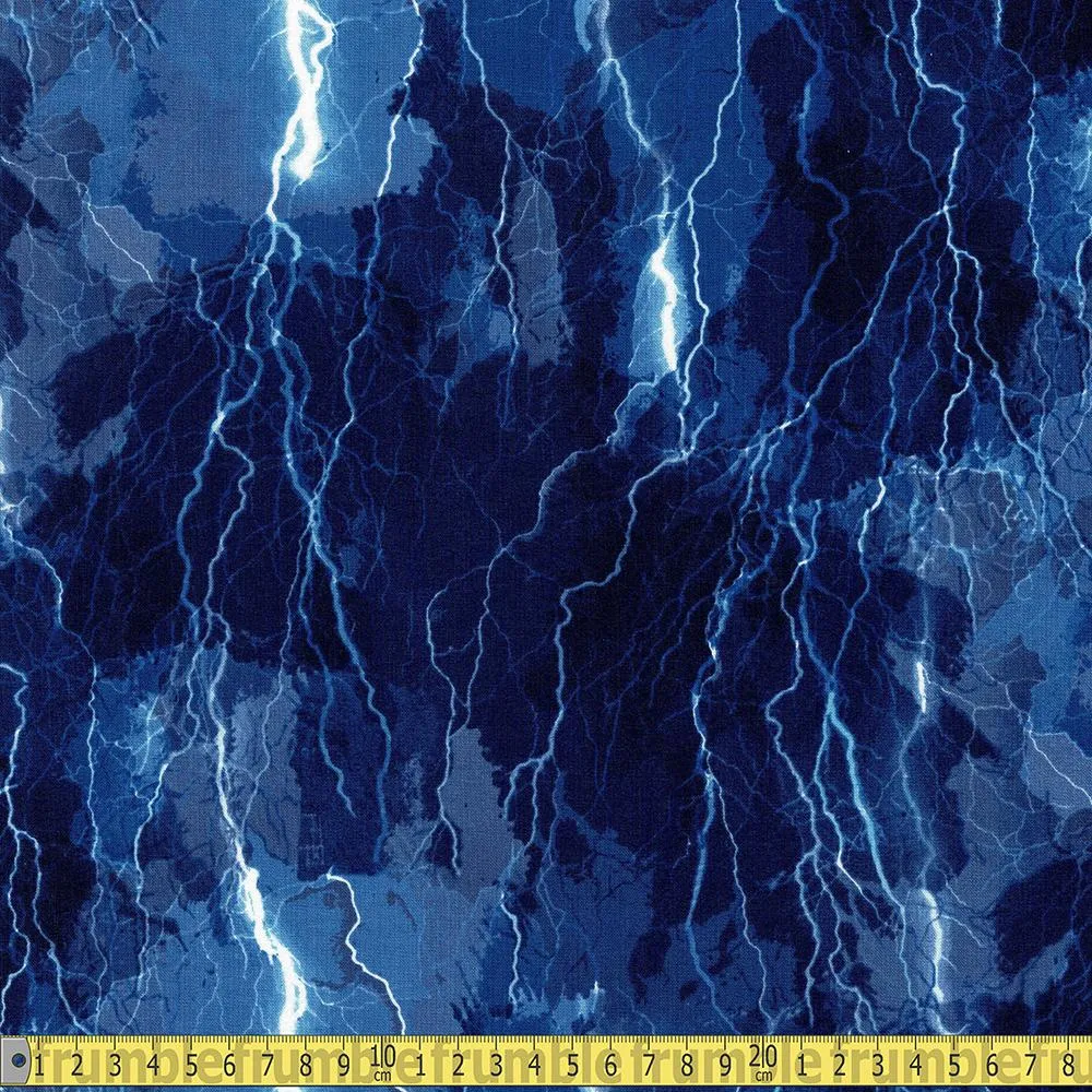 Timeless Treasures - Crackling Lightning Bolts - Blue