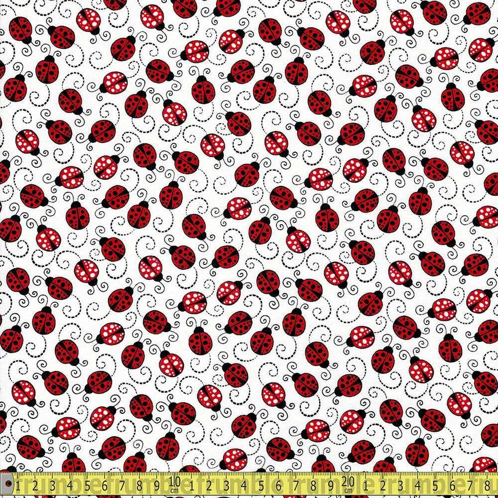 Timeless Treasures Fabric - Little Red Labybugs - White