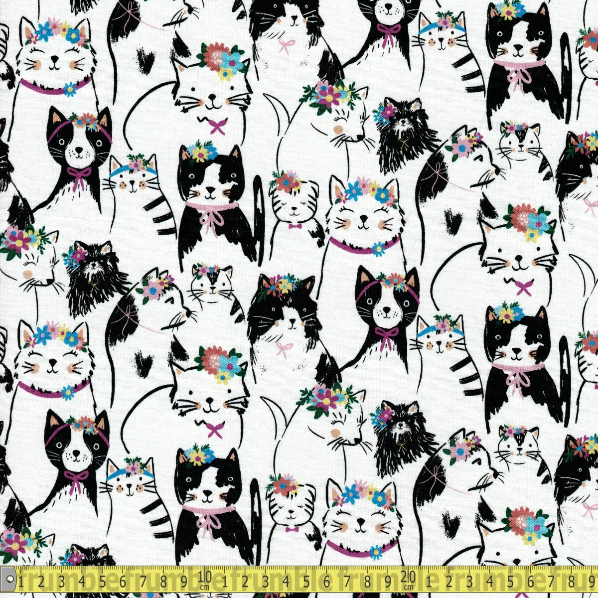 Timeless Treasures Fabric - Pretty Cats And Florals - White