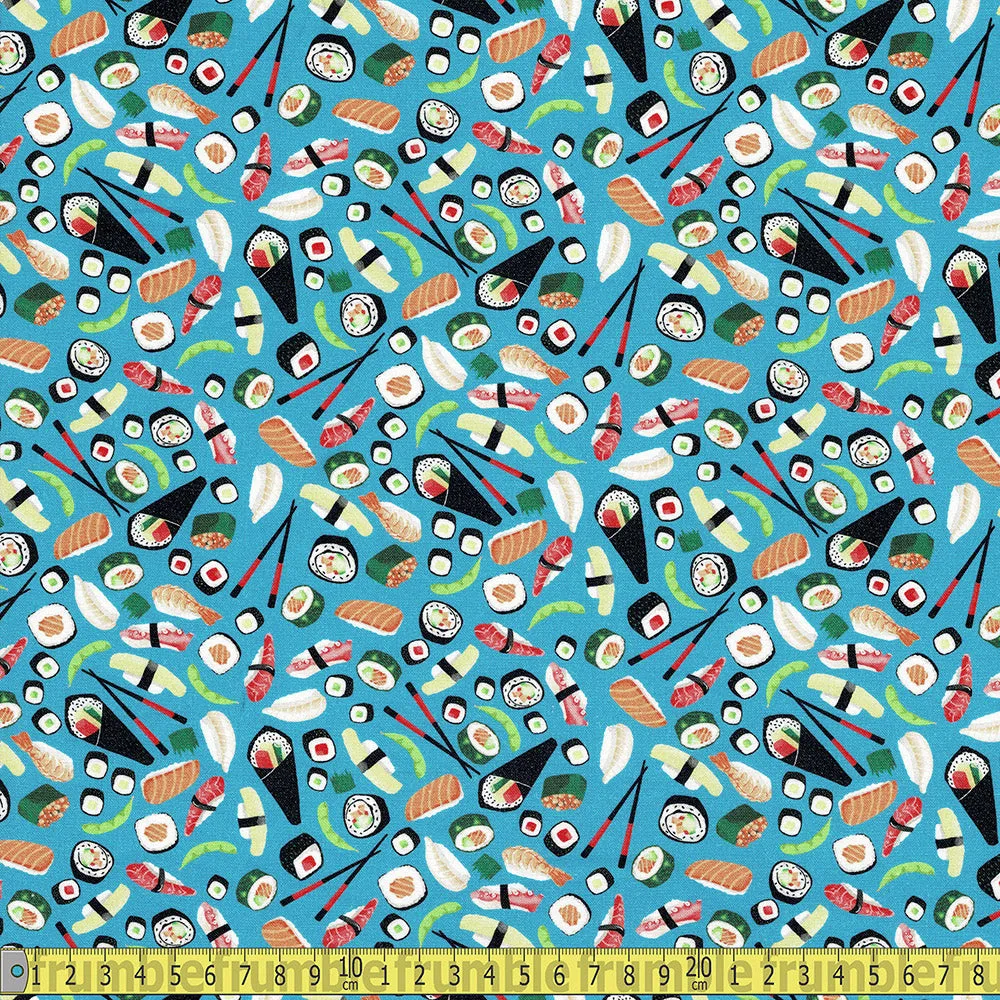 Timeless Treasures - Mini Sushi Food - Teal Blue