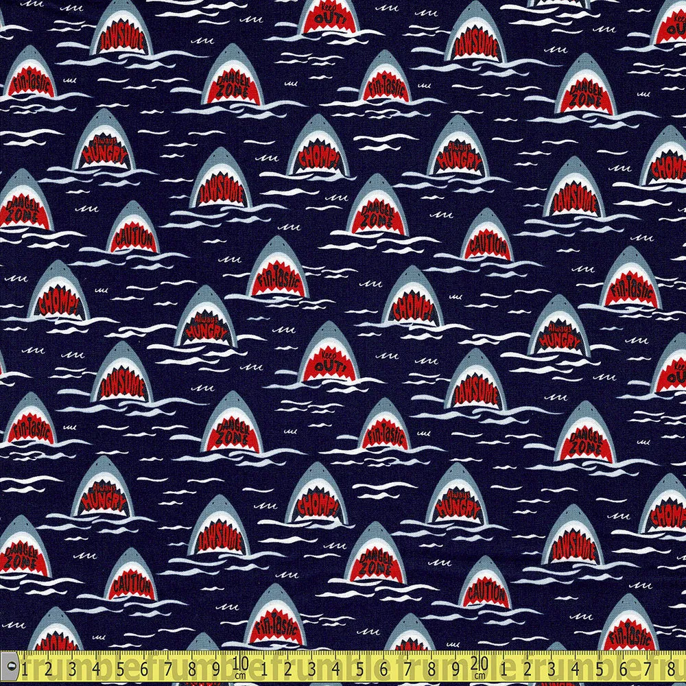 Timeless Treasures - Scary Sharks - Nautical