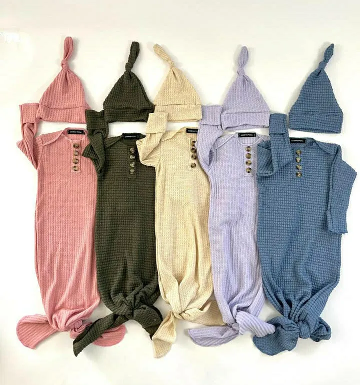Waffle Knit Knotted Gown & Hat
