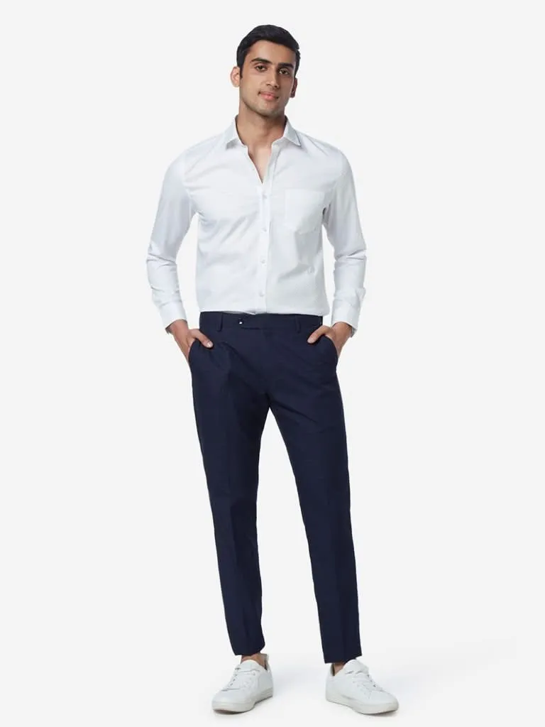 WES Formals White Slim-Fit Dotted Shirt
