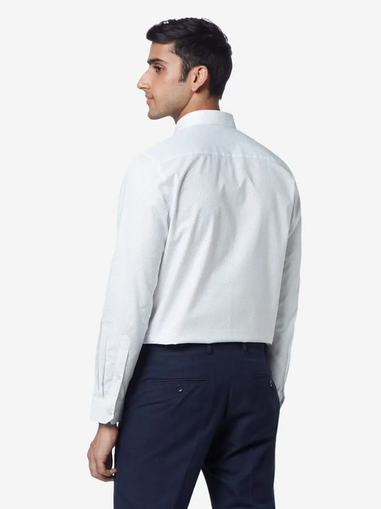 WES Formals White Slim-Fit Dotted Shirt