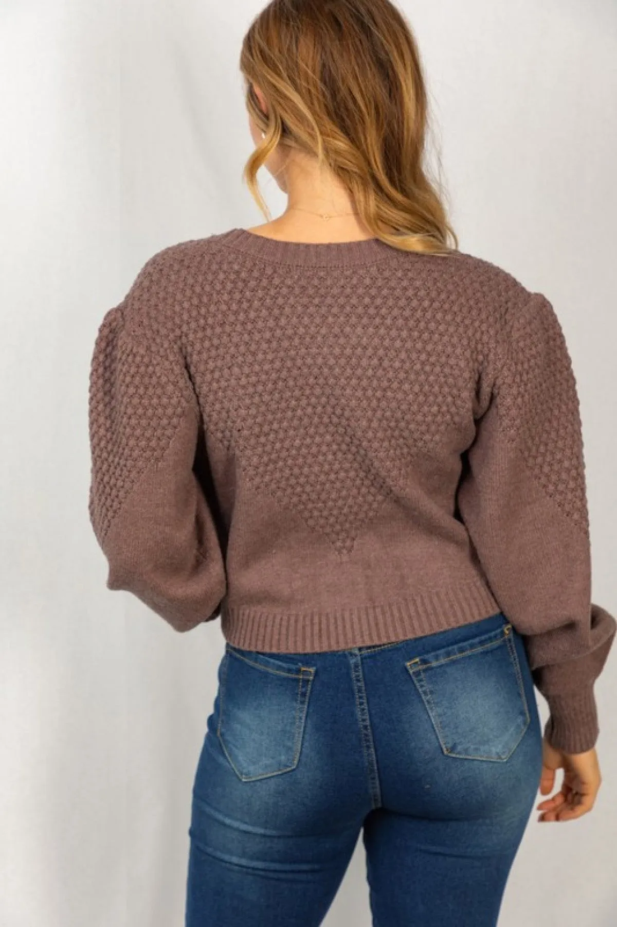 White Birch Long Sleeve Bubble Sweater Knit Cardigan