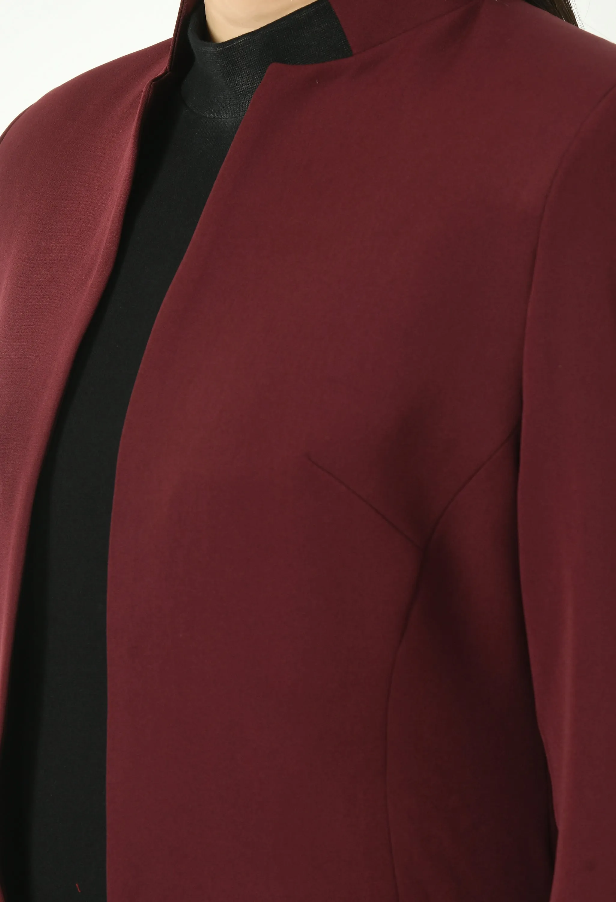 Wine Cotton Blend Supremacy Solid Long Coat