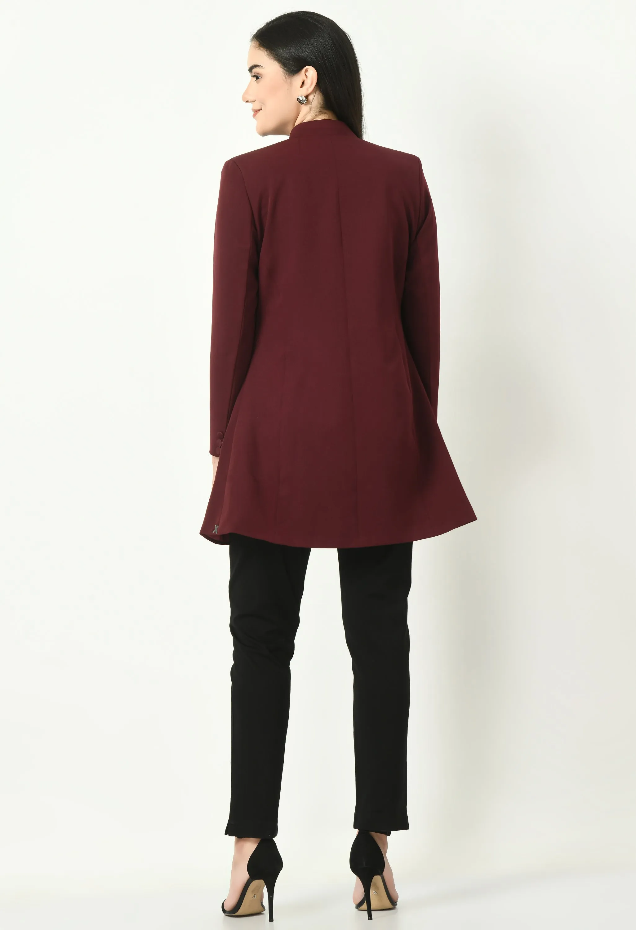 Wine Cotton Blend Supremacy Solid Long Coat