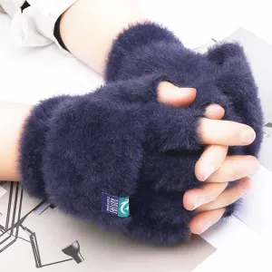 Women's Plush Fingerless Flip Gloves - Thick