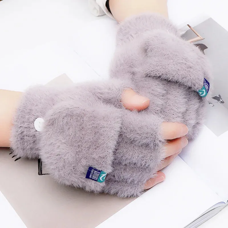 Women's Plush Fingerless Flip Gloves - Thick