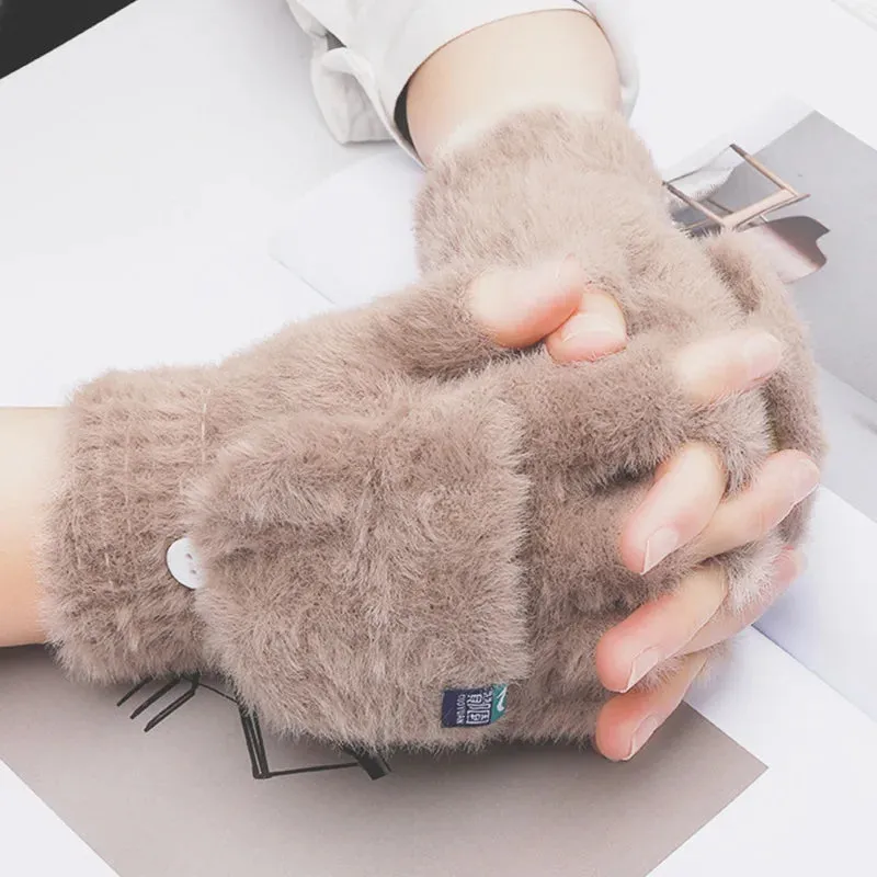 Women's Plush Fingerless Flip Gloves - Thick