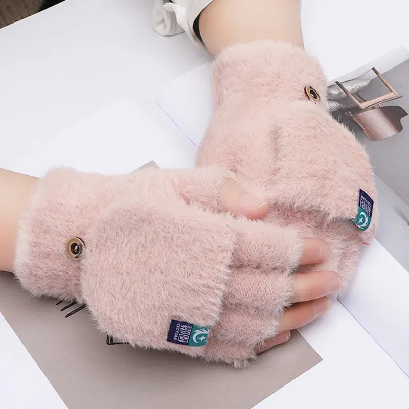 Women's Plush Fingerless Flip Gloves - Thick