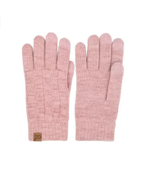 Woven Checkered Knit Gloves - Rose