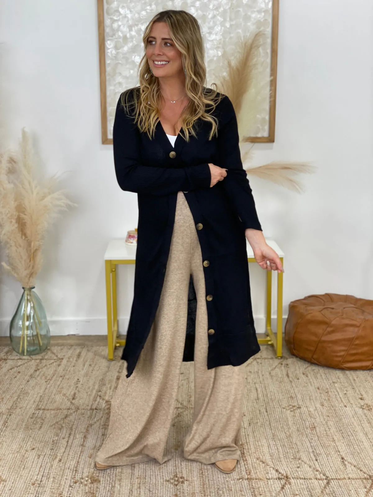 Zenana Button Down Solid Ribbed Long Cardigan