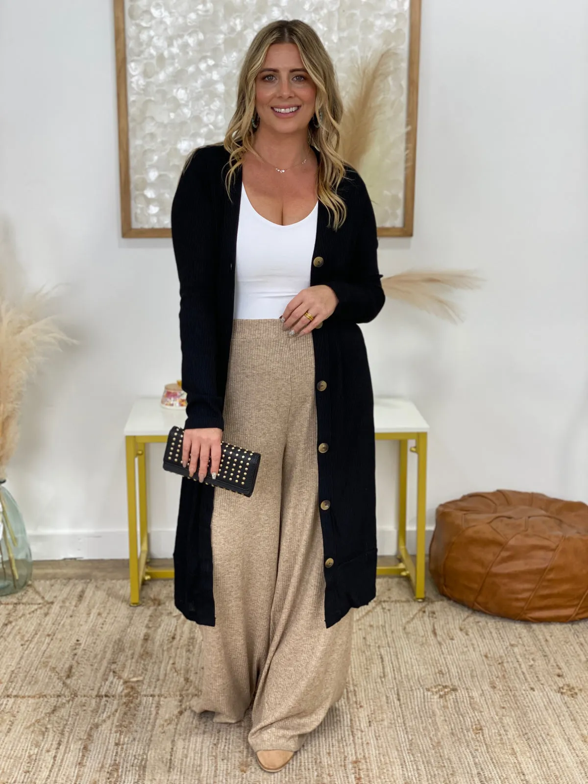 Zenana Button Down Solid Ribbed Long Cardigan
